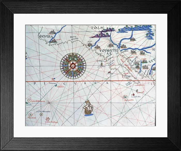 Framed Print : Atlas of Joan Martines, Messina, 1582. Portulan chart of Alta and Baja California Framed Print : Atlas of Joan Martines, Messina, 1582. Portulan chart of Alta and Baja California