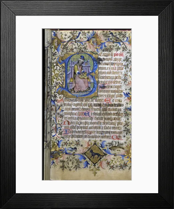 Framed Print : Book of Hours, manuscript c. 1444, detail of the writing of a page Framed Print : Book of Hours, manuscript c. 1444, detail of the writing of a page