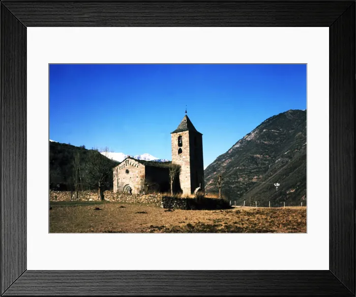 Framed Print : View of the Church of the Assumption in the village Coll de Tor built with large stone blocks Framed Print : View of the Church of the Assumption in the village Coll de Tor built with large stone blocks