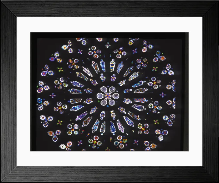 Framed Print : Stained glass window with the rose window of the Monastery of San Cugat del Valles Framed Print : Stained glass window with the rose window of the Monastery of San Cugat del Valles