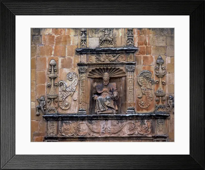 Framed Print : Front door of St. Peters Cathedral, crowned by the seated image of Saint Peter Pope Framed Print : Front door of St. Peters Cathedral, crowned by the seated image of Saint Peter Pope