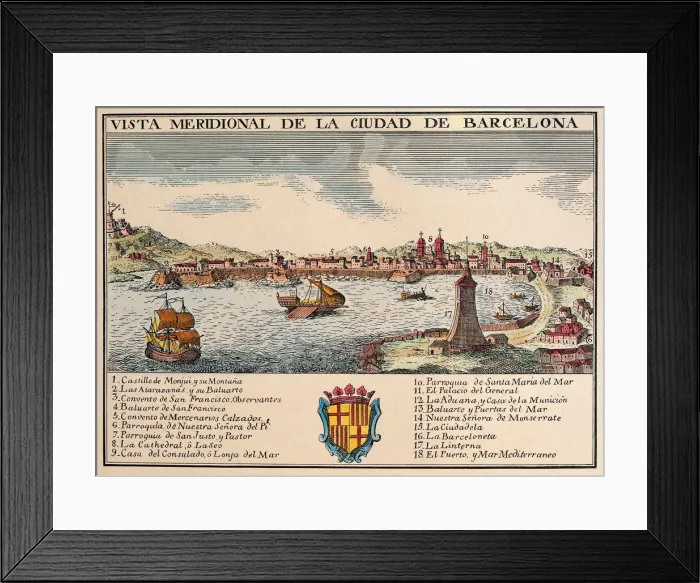 Framed Print : View of the Port of Barcelona. Engraving Framed Print : View of the Port of Barcelona. Engraving