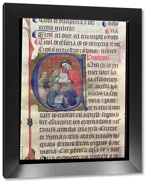Professor teaching to young students, miniature of the work Gesta Romanorum, page 24
