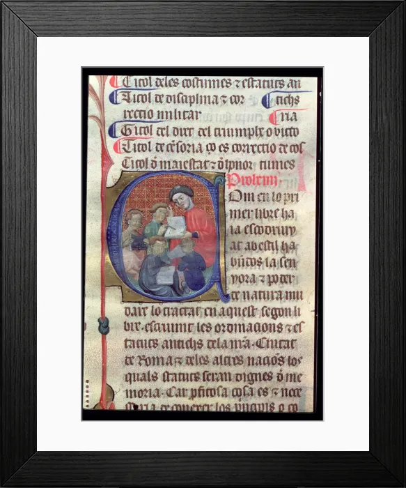 Framed Print : Professor teaching to young students, miniature of the work Gesta Romanorum, page 24 Framed Print : Professor teaching to young students, miniature of the work Gesta Romanorum, page 24