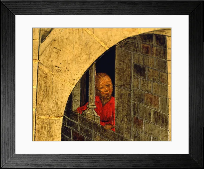 Framed Print : Woman looking through a window, detail of the Transfiguration altarpiece, 1445-1452 Framed Print : Woman looking through a window, detail of the Transfiguration altarpiece, 1445-1452