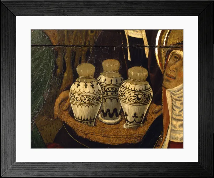 Framed Print : Ceramics of the period, detail of the Transfiguration altarpiece, 1445-1452. Tempera on wood Framed Print : Ceramics of the period, detail of the Transfiguration altarpiece, 1445-1452. Tempera on wood