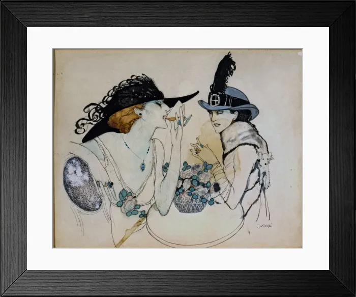 Framed Print : Ladies drinking champagne, drawing by Javier Gose in the Pladellorens Collection Framed Print : Ladies drinking champagne, drawing by Javier Gose in the Pladellorens Collection