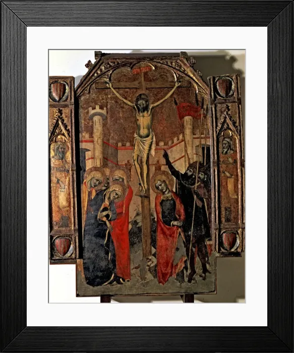 Framed Print : The Crucifixion, end of the central street of the Almudaina main altarpiece Framed Print : The Crucifixion, end of the central street of the Almudaina main altarpiece