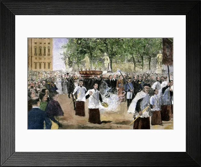 Framed Print : Reign of Alphonse XII, procession of San Isidro, to ask for rain and peace, drawing by M Framed Print : Reign of Alphonse XII, procession of San Isidro, to ask for rain and peace, drawing by M