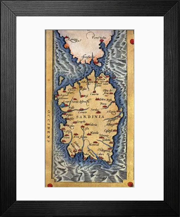 Framed Print : Theatrum Orbis Terrarum by Abraham Ortelius, Antwerp, 1574, map of the island of Sardinia Framed Print : Theatrum Orbis Terrarum by Abraham Ortelius, Antwerp, 1574, map of the island of Sardinia
