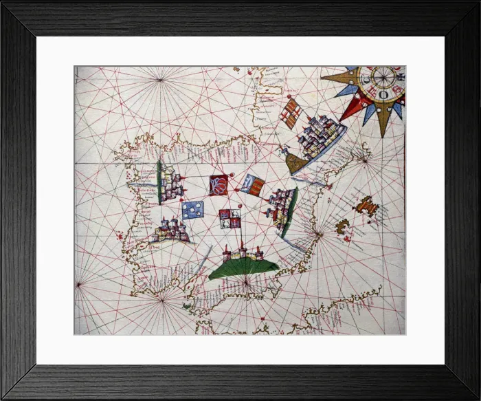 Framed Print : Atlas of Joan Martines, Messina, 1582, in the Iberian Peninsula portulan chart Framed Print : Atlas of Joan Martines, Messina, 1582, in the Iberian Peninsula portulan chart
