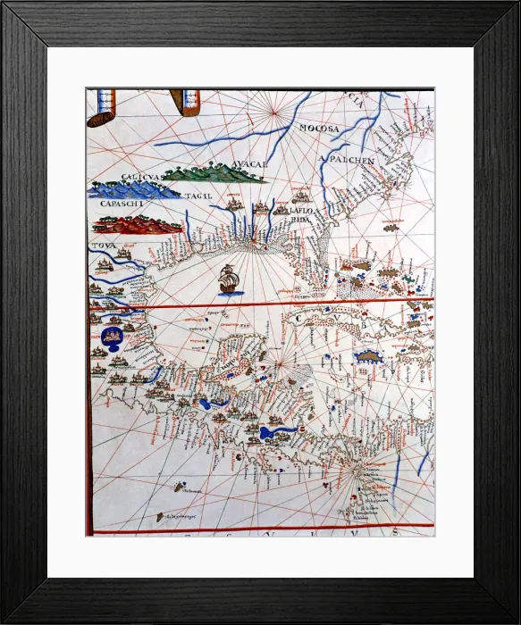 Framed Print : Atlas of Joan Martines, Messina, 1582. Portulan chart of Central America, Caribbean Framed Print : Atlas of Joan Martines, Messina, 1582. Portulan chart of Central America, Caribbean