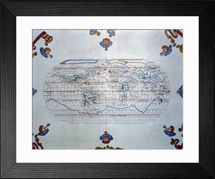 Framed Print : Atlas of Joan Martines, Messina, 1582. World map of the lands known in the 16th century Framed Print : Atlas of Joan Martines, Messina, 1582. World map of the lands known in the 16th century