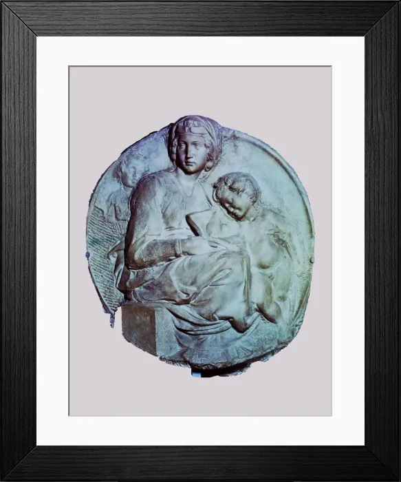 Framed Print : Madonna with Child and St. Giovannino, 1504, by Michelangelo Framed Print : Madonna with Child and St. Giovannino, 1504, by Michelangelo
