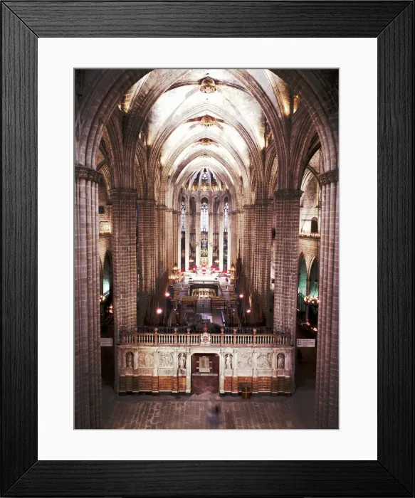 Framed Print : Inside of the Barcelona Cathedral, detail of the main altar and choir of the 13th Framed Print : Inside of the Barcelona Cathedral, detail of the main altar and choir of the 13th