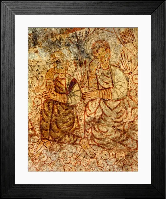 Framed Print : Mural painting from the apse of the church of Saint Michael, two persons contemplating Framed Print : Mural painting from the apse of the church of Saint Michael, two persons contemplating