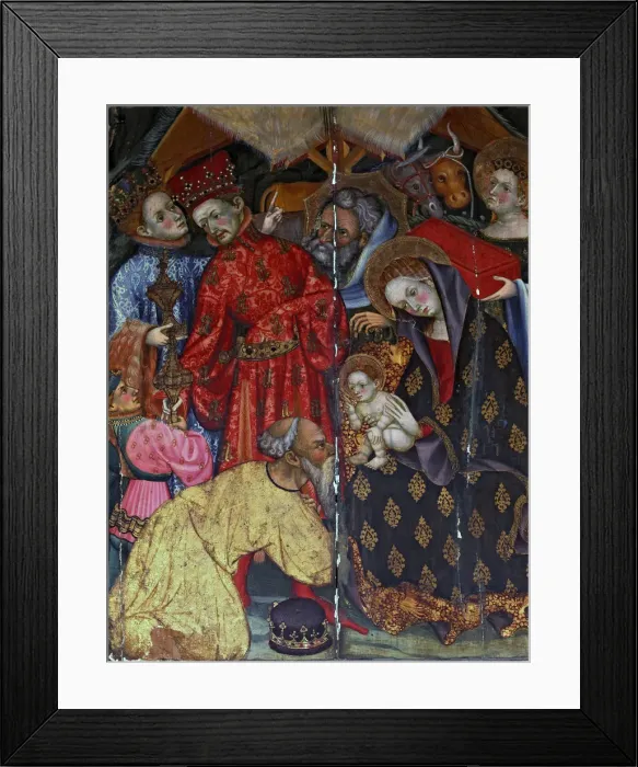 Framed Print : Altarpiece of Santa Maria of Santes Creus, detail The Adoration of the Kings. Painting on wood Framed Print : Altarpiece of Santa Maria of Santes Creus, detail The Adoration of the Kings. Painting on wood