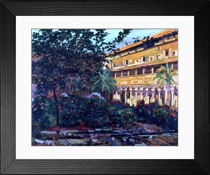 Framed Print : Cloister of Sant Francesc, oil on canvas, 97 X 78 cm. work by the Majorcan impressionist Framed Print : Cloister of Sant Francesc, oil on canvas, 97 X 78 cm. work by the Majorcan impressionist