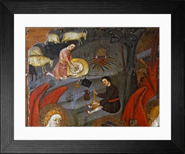 Framed Print : Detail of the altarpiece dedicated to the Virgin with the Annunciation and shepherds Framed Print : Detail of the altarpiece dedicated to the Virgin with the Annunciation and shepherds