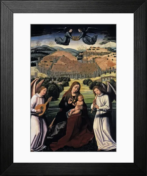 Framed Print : Virgin and Child, with the city of Granada as background Framed Print : Virgin and Child, with the city of Granada as background