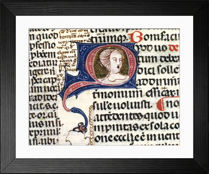Framed Print : Face of a lady, illuminated initial letter of Decretals (Liber sextus decretalium Framed Print : Face of a lady, illuminated initial letter of Decretals (Liber sextus decretalium