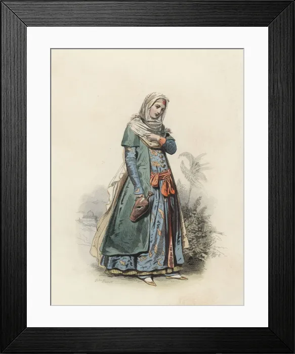 Framed Print : Mogul Lady, in the modern age, color engraving 1870 Framed Print : Mogul Lady, in the modern age, color engraving 1870