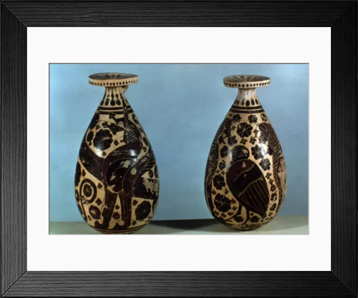Framed Print : Corinthian vases decorated with black figures of animals, fantastic creatures and floral motifs Framed Print : Corinthian vases decorated with black figures of animals, fantastic creatures and floral motifs