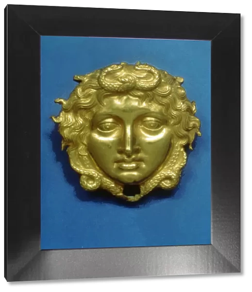 Head of the Gorgon Medusa in embossing gold, piece from the royal tomb at Vergina (350 BC)