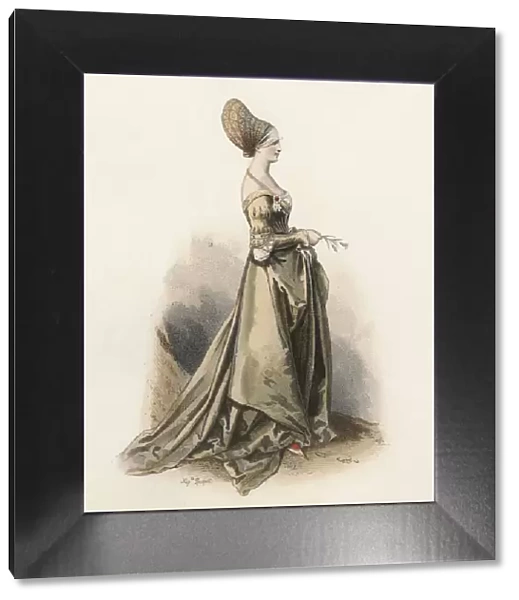 Lady of Nuremberg, in the Modern age, color engraving 1870