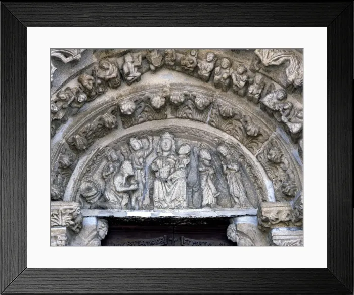 Framed Print : Church of Santa Maria de Azogue, detail of the Sculptures of the tympanum with Framed Print : Church of Santa Maria de Azogue, detail of the Sculptures of the tympanum with
