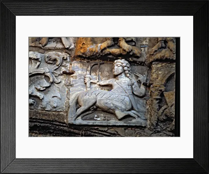 Framed Print : Santiago de Compostela Cathedral, facade of the Platerias: centaur (relief) Framed Print : Santiago de Compostela Cathedral, facade of the Platerias: centaur (relief)