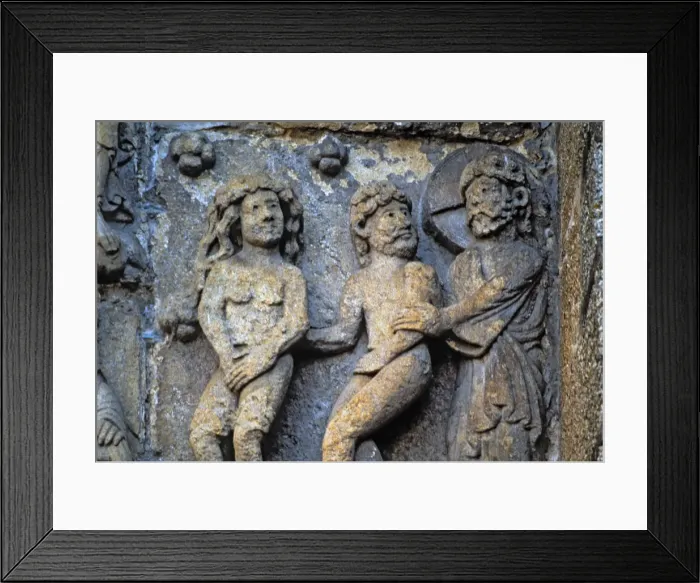 Framed Print : Cathedral of Santiago de Compostela, facade of Platerias: expulsion from paradise Framed Print : Cathedral of Santiago de Compostela, facade of Platerias: expulsion from paradise