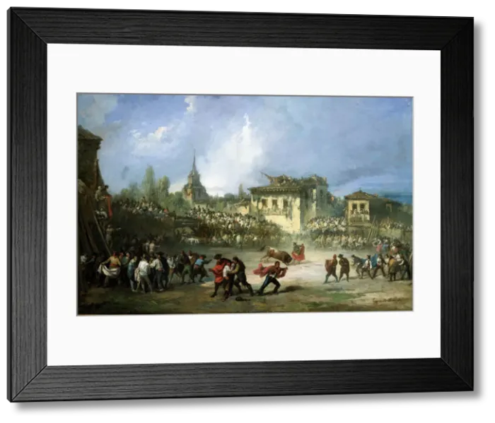 Framed Print : The great Capea (bullfighting with young bulls) oil on canvas Framed Print : The great Capea (bullfighting with young bulls) oil on canvas