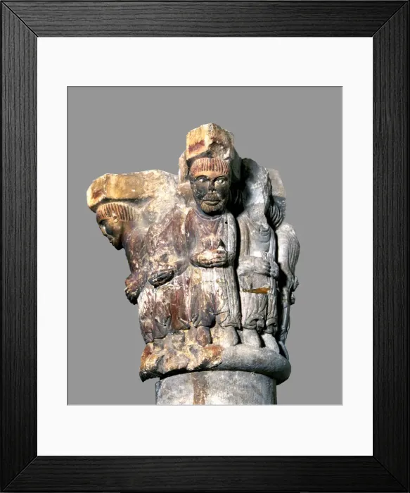 Framed Print : Capital with polychromed stone sculpture representing the abbot of Camprodon with Framed Print : Capital with polychromed stone sculpture representing the abbot of Camprodon with