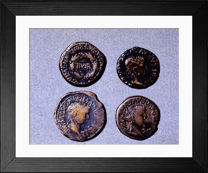 Framed Print : Roman coins from the first half of the first century AC (14-37) and the issuing authority Framed Print : Roman coins from the first half of the first century AC (14-37) and the issuing authority