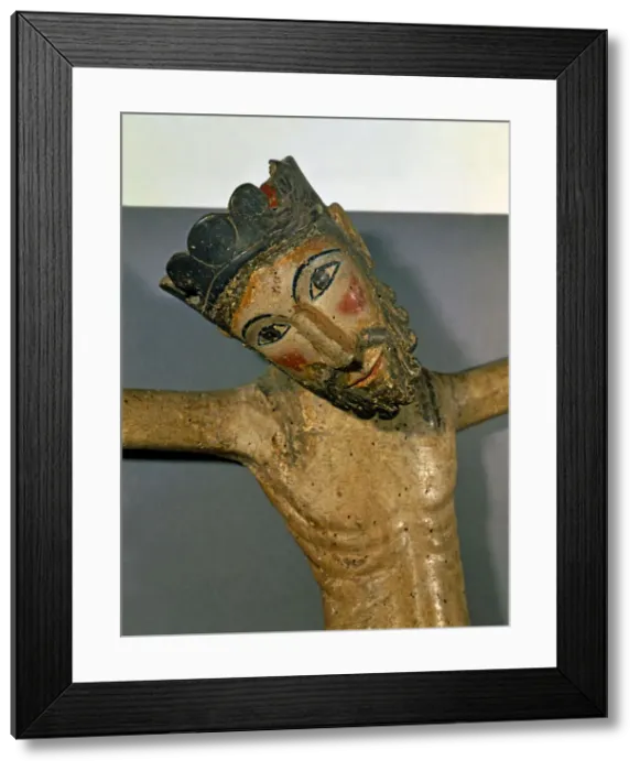 Framed Print : Detail of Christ of Solsona, polychromed carving c. 1300