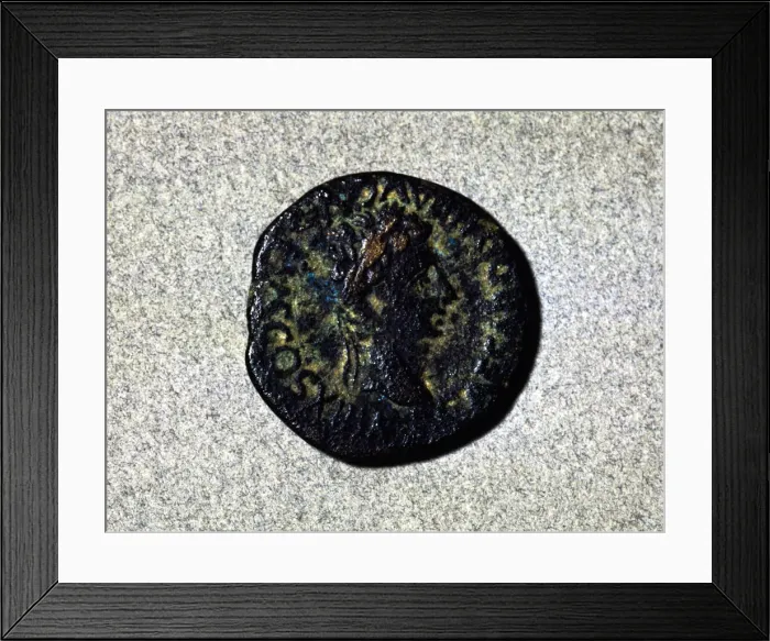 Framed Print : Roman coin of the first half of the first century bC, with a crown head facing right Framed Print : Roman coin of the first half of the first century bC, with a crown head facing right