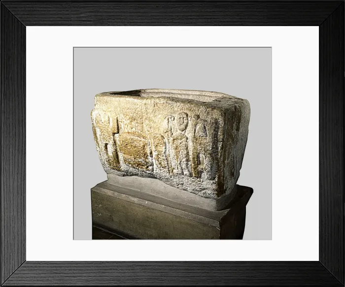 Framed Print : Basin for oil in marble, with the decoration of an abbot, from Escalo, Pallars Sobirà Framed Print : Basin for oil in marble, with the decoration of an abbot, from Escalo, Pallars Sobirà