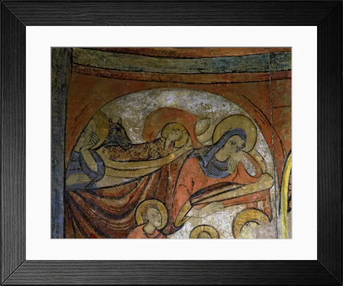 Framed Print : The Nativity, detail of mural Paintings in the apse, Polinya c Framed Print : The Nativity, detail of mural Paintings in the apse, Polinya c