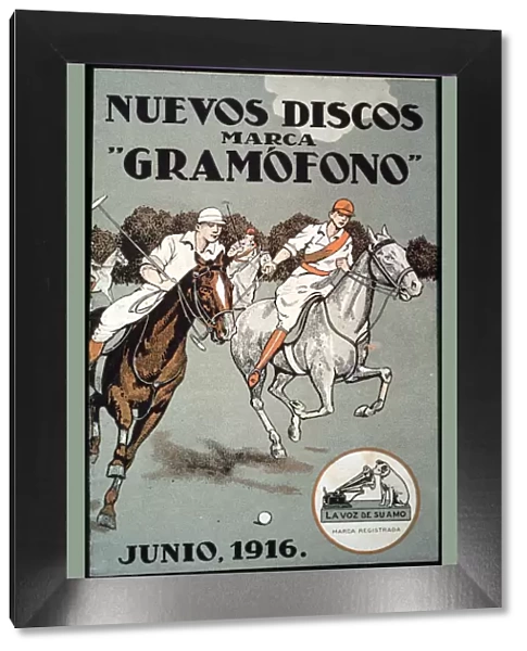 Advertising poster of La voz de su amo, cover of the catalog of new disk releases