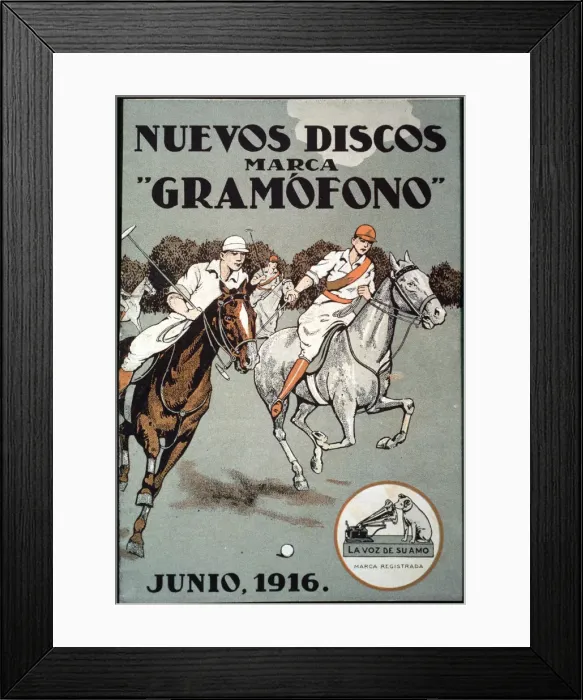 Framed Print : Advertising poster of La voz de su amo, cover of the catalog of new disk releases Framed Print : Advertising poster of La voz de su amo, cover of the catalog of new disk releases
