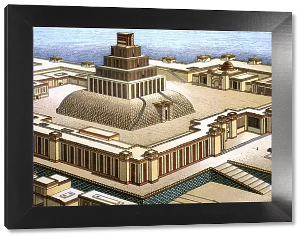 Ziggurat, Assyrian temple, reproduction in a drawing by Chipiez