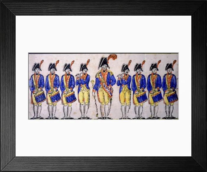 Framed Print : Reproduction of a cutout of a military music band, engraving, 1830s Framed Print : Reproduction of a cutout of a military music band, engraving, 1830s