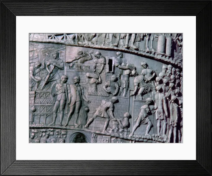 Framed Print : Trajans Column, relief depicting the construction of a Roman camp, detail Framed Print : Trajans Column, relief depicting the construction of a Roman camp, detail