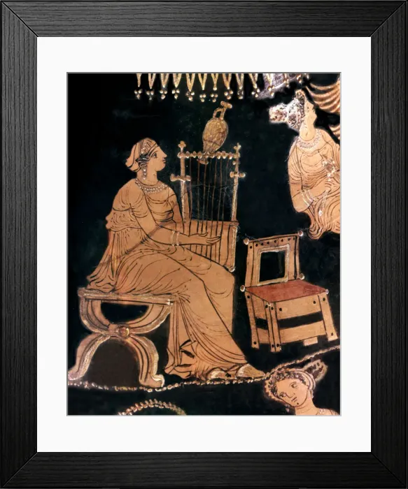 Framed Print : Women dressed in the Ionic costume Ionic playing the lyre, detail of a vase of Pelike Framed Print : Women dressed in the Ionic costume Ionic playing the lyre, detail of a vase of Pelike