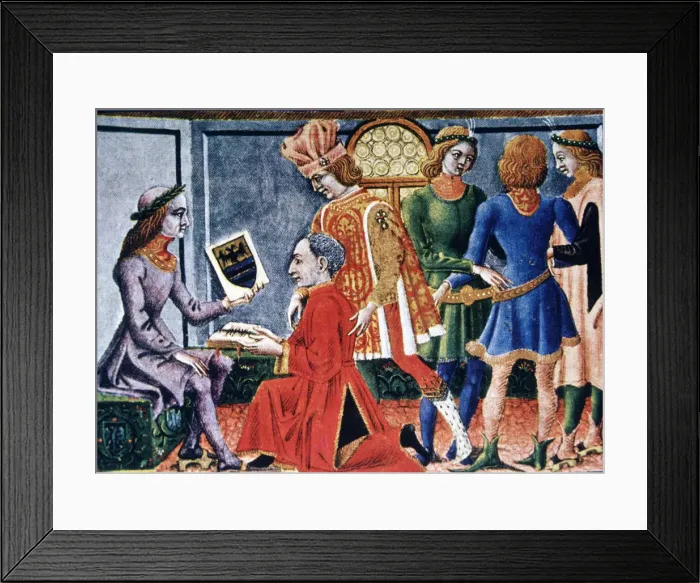 Framed Print : Emperor Frederick III receiving from the astronomer G. Bianchini the book Tabulae Astrologiae Framed Print : Emperor Frederick III receiving from the astronomer G. Bianchini the book Tabulae Astrologiae