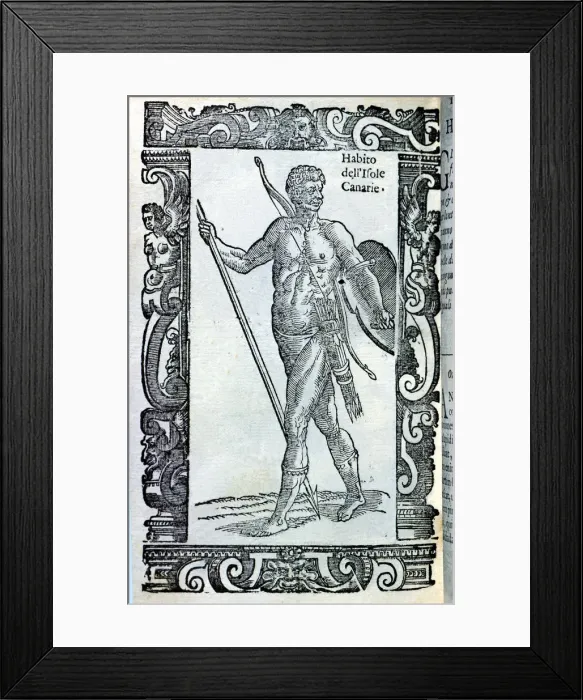 Framed Print : Guanche, man from the Canary Islands, engraving of 1590 from a work by Cesare Vecellis Framed Print : Guanche, man from the Canary Islands, engraving of 1590 from a work by Cesare Vecellis