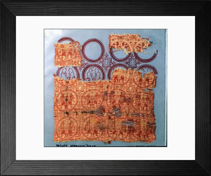 Framed Print : Fabric with lions, made in silk and gold, Pallia rotata type, made with a bow loom Framed Print : Fabric with lions, made in silk and gold, Pallia rotata type, made with a bow loom