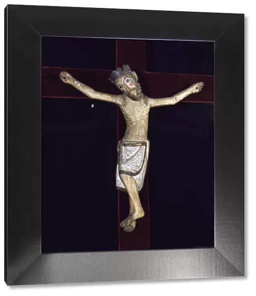Christ of Solsona, polychromed wood carving, Christ crucified with feet together