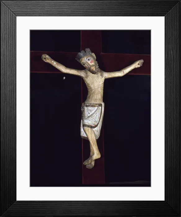 Framed Print : Christ of Solsona, polychromed wood carving, Christ crucified with feet together Framed Print : Christ of Solsona, polychromed wood carving, Christ crucified with feet together